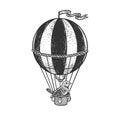 Bird on vintage air balloon sketch vector