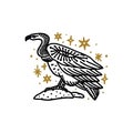 Bird vulture boho magical vintage distressed art symbol or label