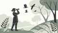 Bird Watching: Observer Captures Flying Birds in Nature, vector design Generative AI Royalty Free Stock Photo