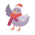 bird waved wings wearing scarf and Christmas hat vector animal illustration design