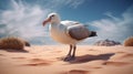 Hyper-realistic 3d Gull On Sandy Beach Royalty Free Stock Photo