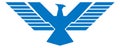 Bird with wings spread. Rising phoenix logo. Blue retro sign Royalty Free Stock Photo