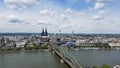 bird& x27;s eye view of Cologne church and the rhine river.