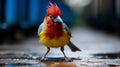 Exotic Cardinal With Red Head And Blue Body In Dsseldorf Style