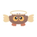 Little Cute Bird Owl Angel with big eyes, wings and halo above head