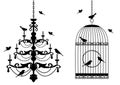 Birdcage and chandelier with birds,