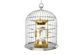 Birdcage with hourglass inside, 3D rendering Royalty Free Stock Photo
