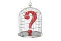 Birdcage with question mark inside, 3D rendering Royalty Free Stock Photo
