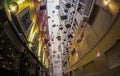 Birdcages empty hanging over Angel Place, Sydney. Artwork by Michael Thomas Hill in Angel PL. The image in fish eyes angle lens. Royalty Free Stock Photo