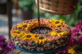 birdfeeder filled with colorful sunflower seeds Royalty Free Stock Photo