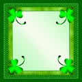 Bright St. Patrick`s Day Background with Shamrocks in corner and Decorative Borders