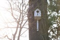 Birdhouse attached to a tree in the park