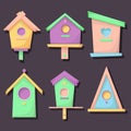 Birdhouse, bird feeder of various shapes. A set of icons.