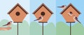 Birdhouse for birds in the garden, flat vector stock illustration with wooden bird house for nesting