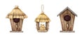 Birdhouse, feeder illustration set. Hand drawn house and feeding place for backyard birds. Watercolor drawing. Vintage Royalty Free Stock Photo