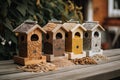 birdhouse feeder with a variety of birdseed flavors, each for different types of birds