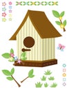 Birdhouse, flowers, grass and butterfly Royalty Free Stock Photo