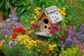 birdhouse garden with colorful flowers and natural setting Royalty Free Stock Photo