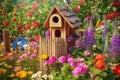 birdhouse garden with colorful flowers and natural setting Royalty Free Stock Photo