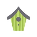 Birdhouse. Green wooden nesting box. Starling house. Flat, cartoon, isolated