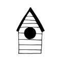 Birdhouse icon, sticker. sketch hand drawn doodle style. minimalism, monochrome. spring, birds, house