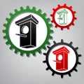 Birdhouse sign illustration. Vector. Three connected gears with Royalty Free Stock Photo