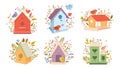 Birdhouses with birds Royalty Free Stock Photo