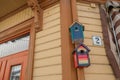 Birdhouses in a street in Flekkefjord, Norway