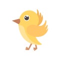 Birdie. The image of a yellow bird. Flying cute bird in cartoon style. Vector illustration isolated on a white Royalty Free Stock Photo