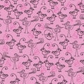 Birdies and Chicks-Birdies Doodles Seamless Repeat Pattern.