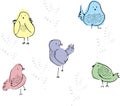 Set simple birds with trace doodle outline color hand drawn.