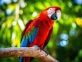Ai Generated illustration Wildlife Concept of Birds Animals. Red Scarlet Macaw Parrot. Travel Tourism. Thailand Asia.
