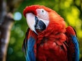 Ai Generated illustration Wildlife Concept of Birds Animals. Red Scarlet Macaw Parrot. Travel Tourism. Thailand Asia.