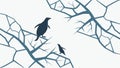 Birds on Bare Winter Branches, Serene Scene, vector design Generative AI Royalty Free Stock Photo