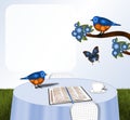 Birds and Bible on Table Royalty Free Stock Photo