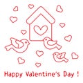 Birds, birdhouse and hearts. Valentine's Day.