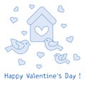 Birds, birdhouse and hearts. Valentine's Day.