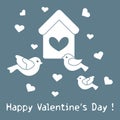 Birds, birdhouse and hearts. Valentine's Day.