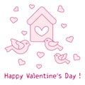 Birds, birdhouse and hearts. Valentine's Day.