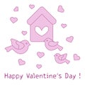 Birds, birdhouse and hearts. Valentine's Day.