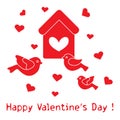 Birds, birdhouse and hearts. Valentine's Day.