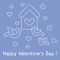 Birds, birdhouse and hearts. Valentine's Day.