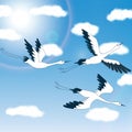 Birds - blue sky & clouds - Illustration