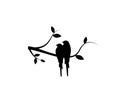 Birds Couple Silhouette on Branch Vector, Birds in love Silhouette, Wall Decals, Couple of Birds in Love, Art Decoration Royalty Free Stock Photo