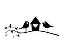 Birds on branch and bird house cartoon illustration Royalty Free Stock Photo