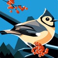 Birds on a branch of rowan. Vector illustration for your design Generative AI