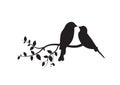 Birds on Branch, Wall Decals, Couple of Birds in Love, Birds Silhouette on branch isolated on white ba