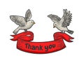 birds carry thank you banner ribbon color sketch