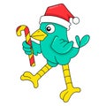 Birds celebrating christmas carrying candy canes, doodle icon image kawaii