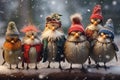 birds celebrating Christmas, Merry Christmas card.